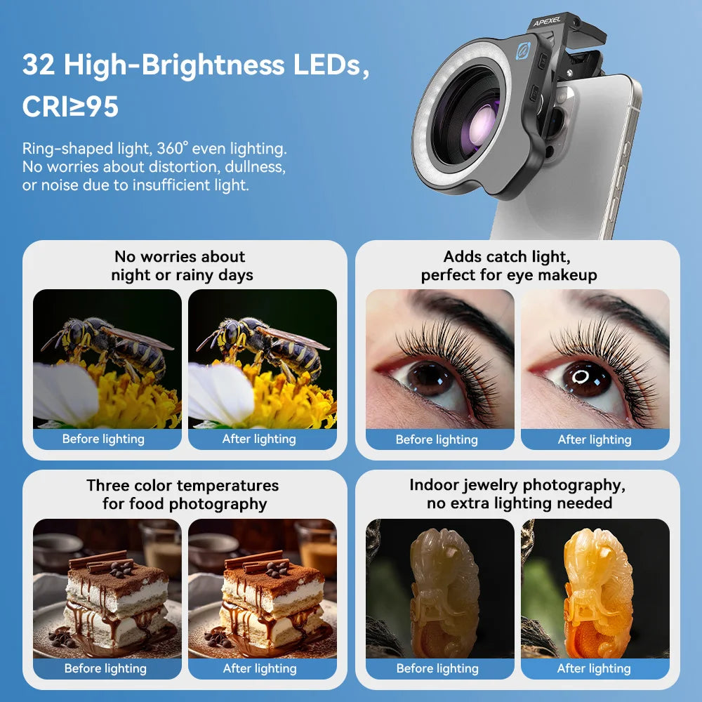 100mm Ultra Macro Phone Lens with LED Fill Light