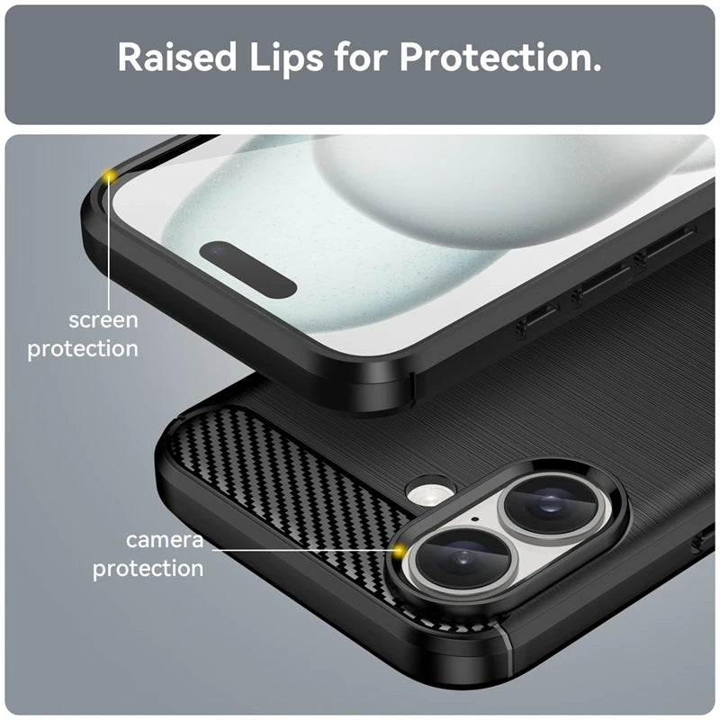 For iPhone 16 Case Silicone Carbon Fiber Protector Case For iPhone 16 Pro Max 16 Plus Cover Shockproof Rubber TPU Cover Case