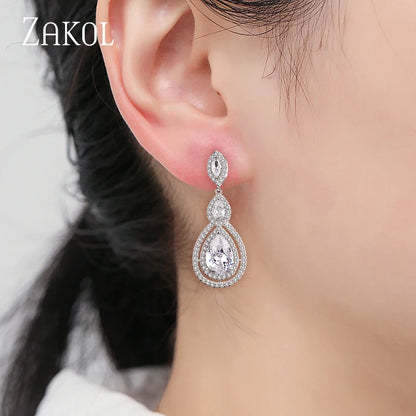 Brilliant White Cubic Zirconia Dangle Earrings for Women Fashion Water Drop Earring