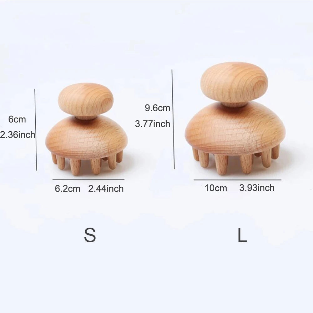 Portable Wood Mushroom Therapy Massager Tool Head Massage Comb Full Body Wood Massager for Pain Relief with Up Down Point