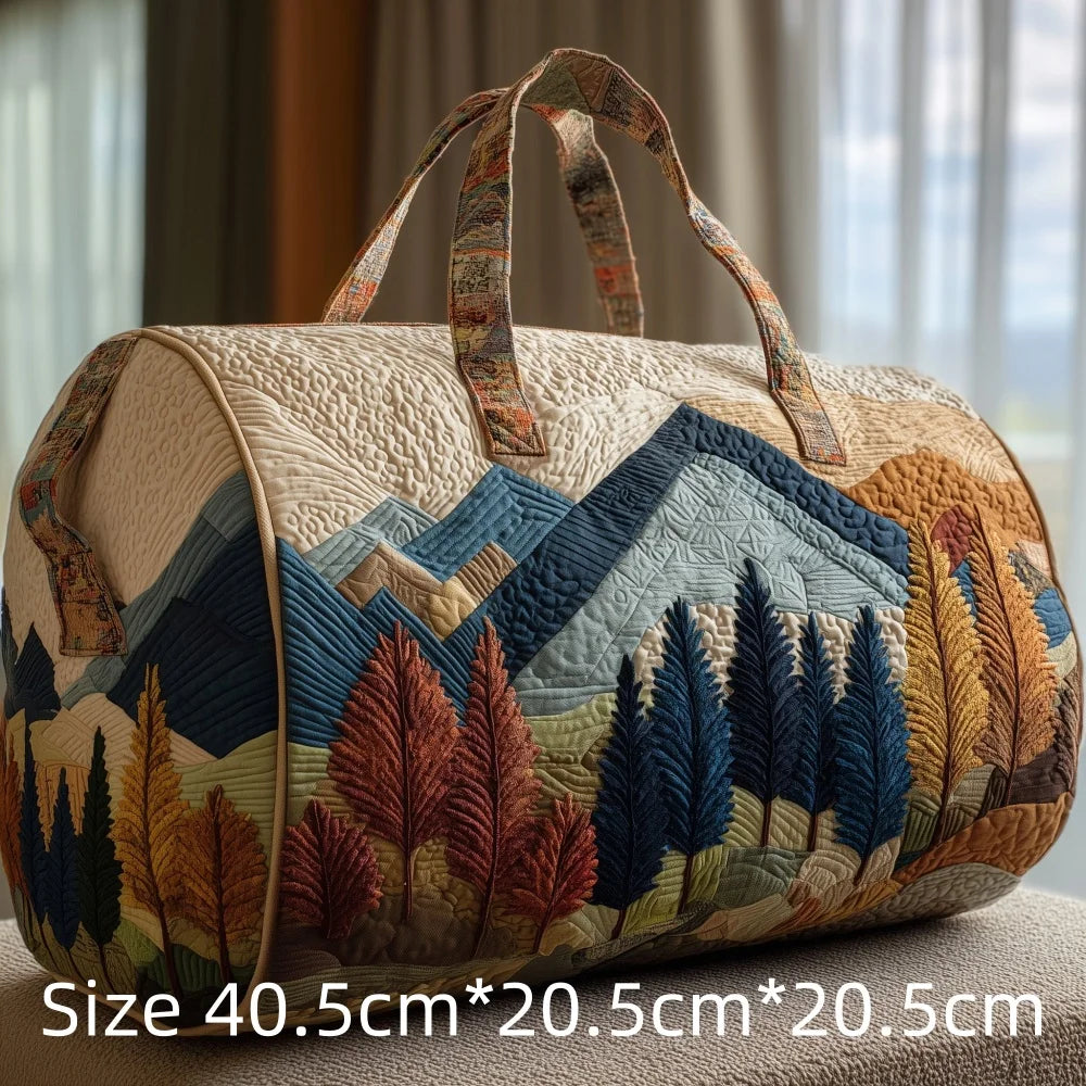 3D Print Quilted Travel Bag Autumn Mountain Forest Cabin Tote Weekender Duffle for Women Men Vintage Nature Landscape Hangbag