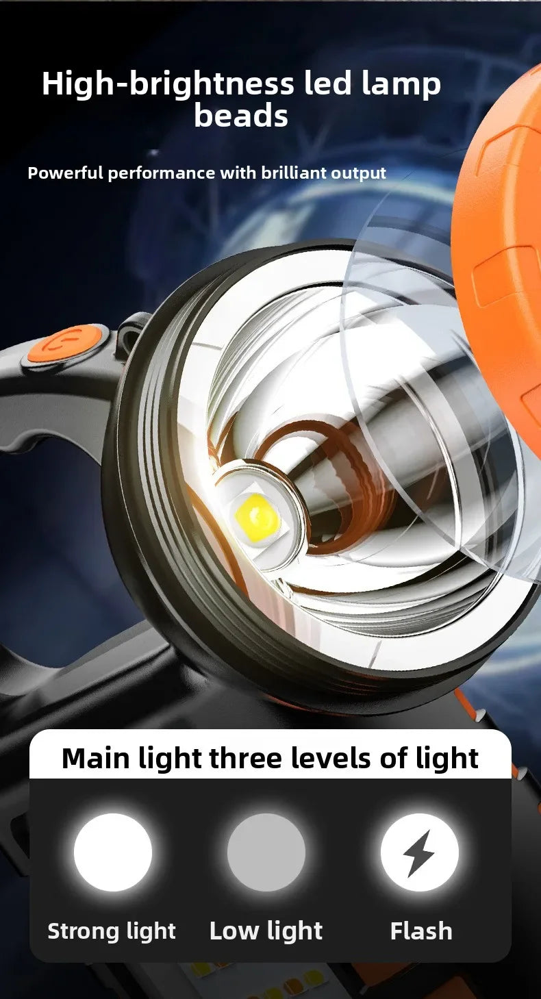 Portable Solar Rechargeable Handheld Work Light Multi-Function LED Camping Emergency Patrol Flashlight