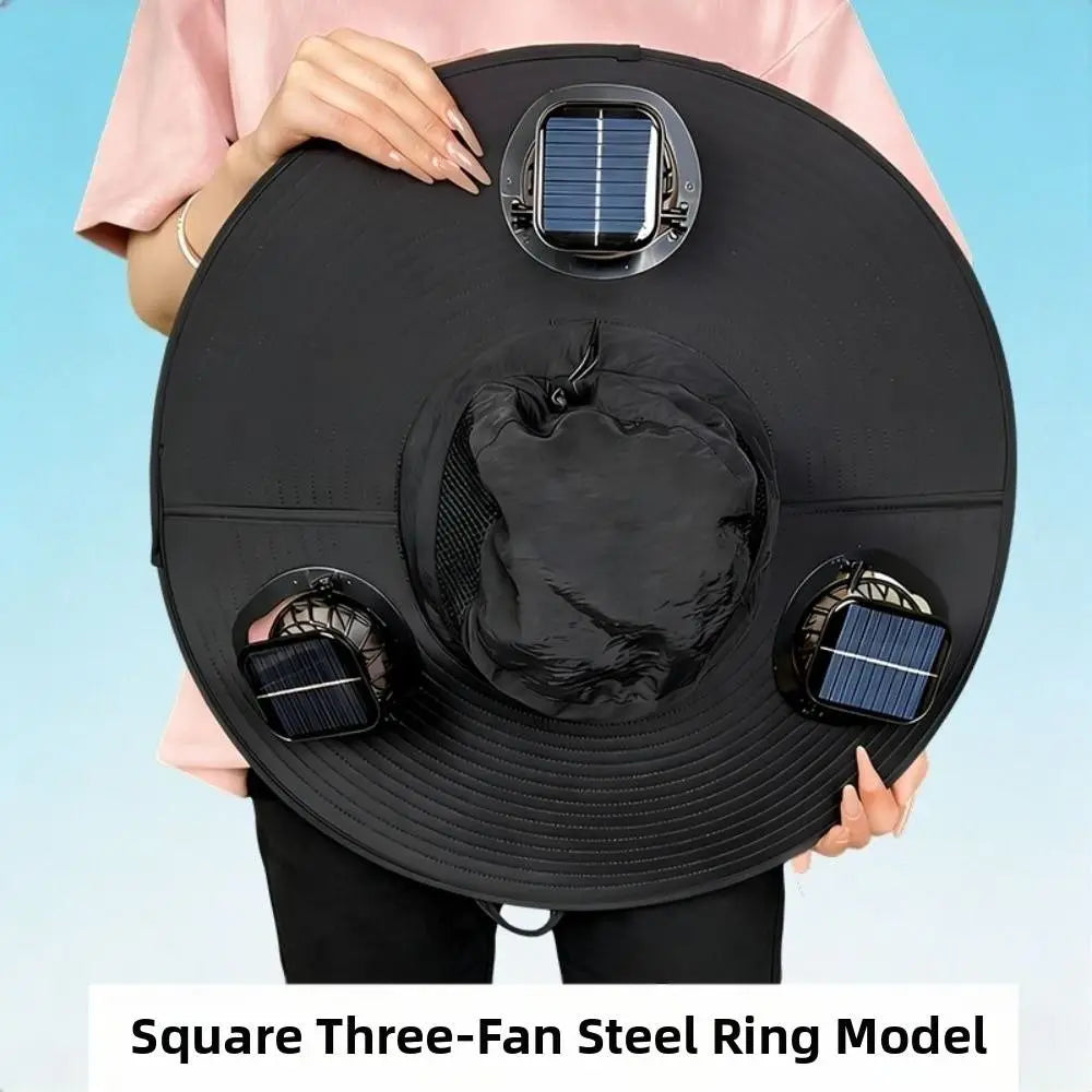 Three Fan Solar Cooling Sun Hat With USB Charging