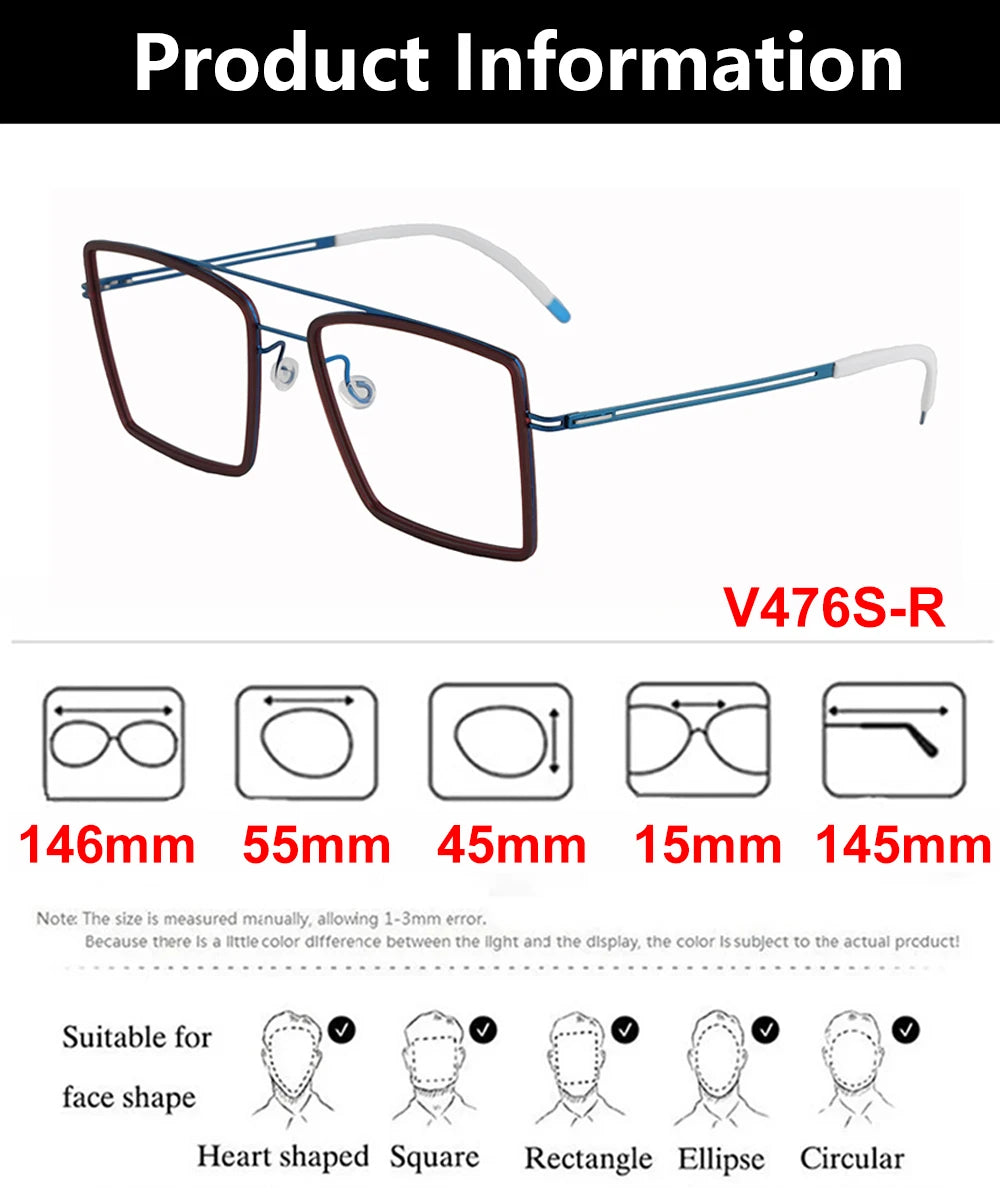 Oversized Double Bridge Titanium Acetate Eyeglasses Frame