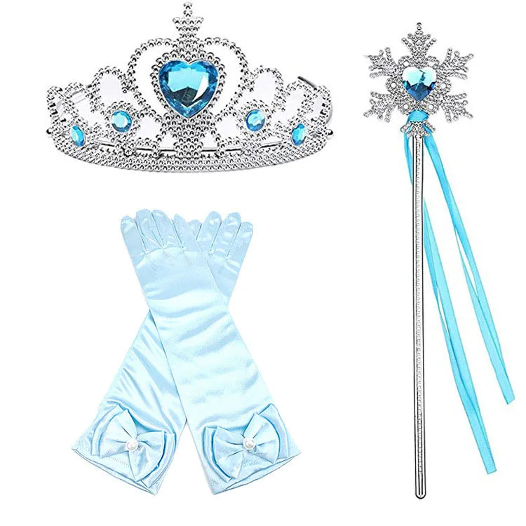 Elsa Princess Accessories Gloves Wand Crown Jewelry Set Elsa Wig Necklace Braid for Princess Dress Clothing Cosplay Dress UP