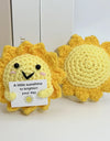 3 Pcs Funny Positive Crochet Sunshine Doll Desktop Ornament Handmade Cheer Emotional Support Positive Sun with Card Home Party Decor