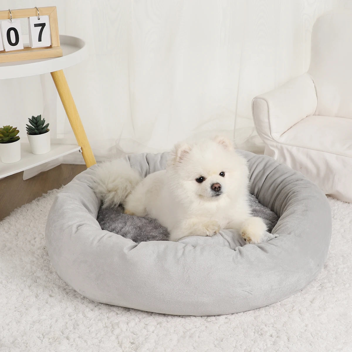 Washable Plush Pet Bed Sofa Gray for Dogs and Cats