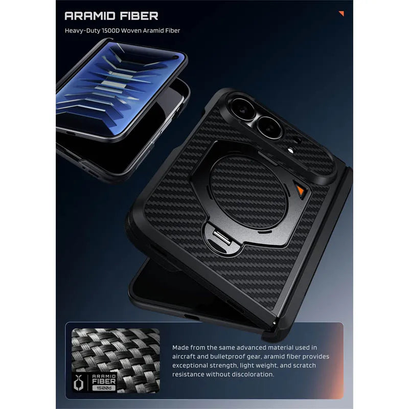 Rugged Aramid Fiber Phone Case with 360 Degree Magnetic Ring Stand and Clear and Privacy Screen Protectors for iPhone Duo