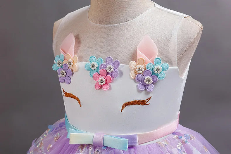 Unicorn Princess Dress for Girls - Magical Rainbow Tulle Ball Gown  Flower Girl Birthday Party Dress