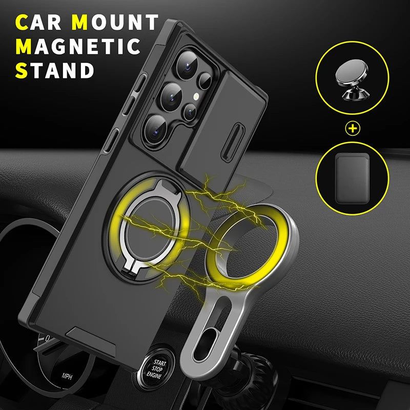 Luxury 360 ° Rotating Hidden Metal Ring Car Holder Armor Phone Case For Samsung S24 Ultra S21 S22 S23 Ultra Plus