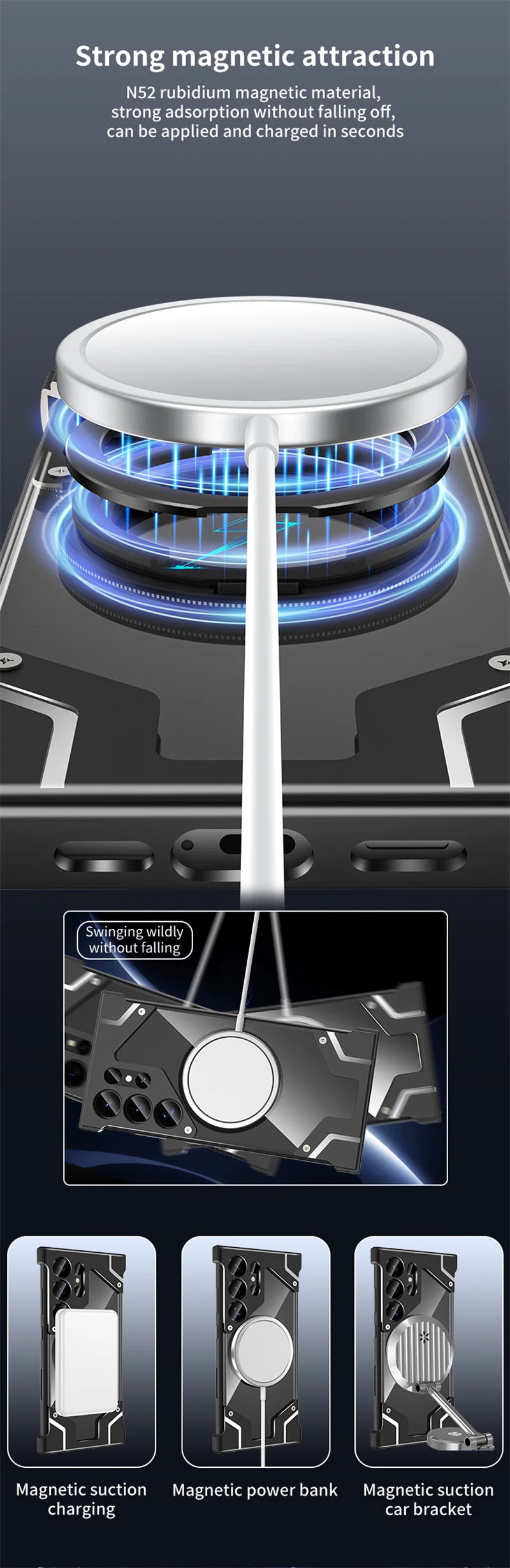 Luxury Metal 360 ° frameless Phone Case For Samsung S 24 23 Ultra Transparent Rotating Bracket Anti Drop Airbag Phone Case