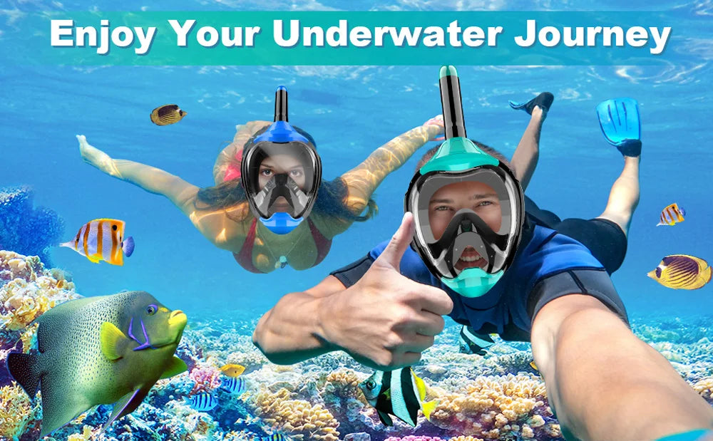 Full Face Snorkel Mask with Latest Dry Top Breathing System Detachable Camera Mount for Adults Panoramic View Anti-Leak Anti-Fog
