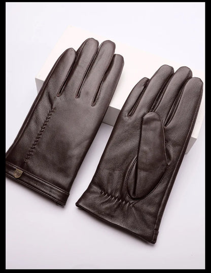 Man Genuine Leather Button Black Thick/Thin Gloves Male Commercial Business meeting MC Host Driving