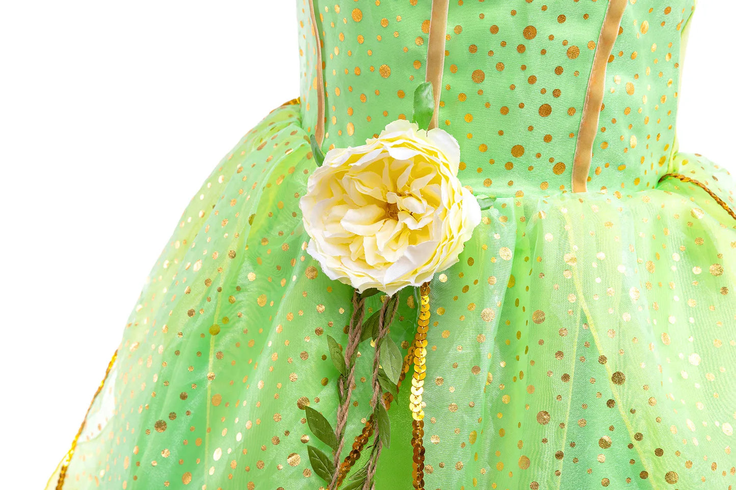 Girl Green Leaf Sequin Fairy Dress Sleeveless Strap Elf Tutu Gown Kids Birthday Party Halloween Cosplay Forest Princess Costume
