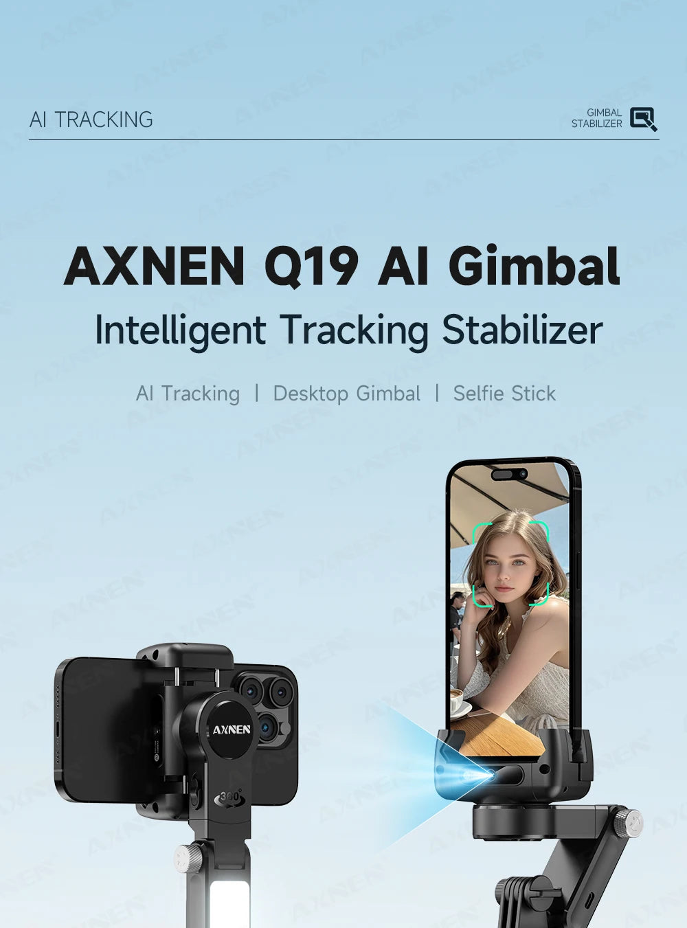 Q19 AI Desktop Gimbal Stabilizer 360 Rotation Auto Face Tracking Mobile Phone Handheld Anti-shake Selfie with Fill Light