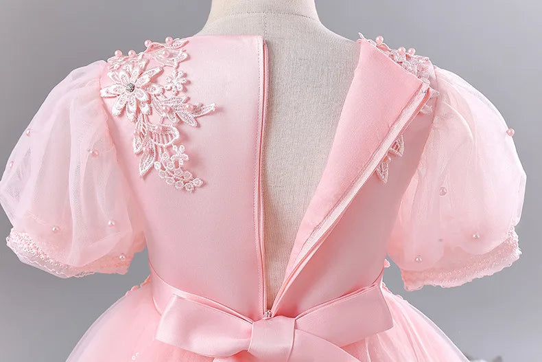 Girls Princess Ball Gown - Fluffy Tulle Party Dress for Flower Girl/Birthday/Pageant | Sparkly Puffy Sleeve Wedding Dress