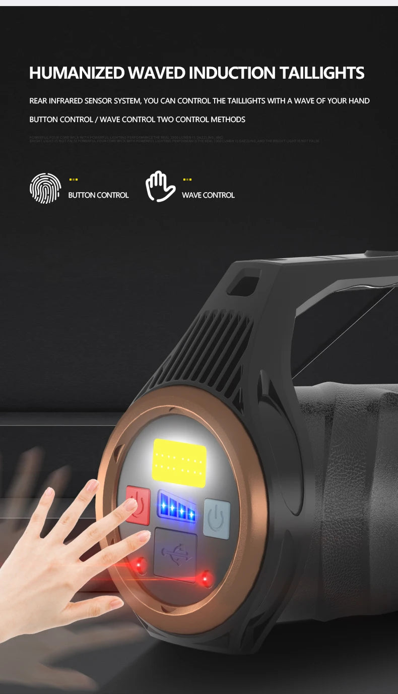 uper Bright Rechargeable Spotlight Rotating Zoom LED Flashlight with COB Sensor Light Power Bank