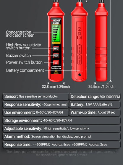 Handheld Gas Leak Detector Methane Combustible Gas Testers Portable Gases Concentration Analyzer Meter Leakage Tools