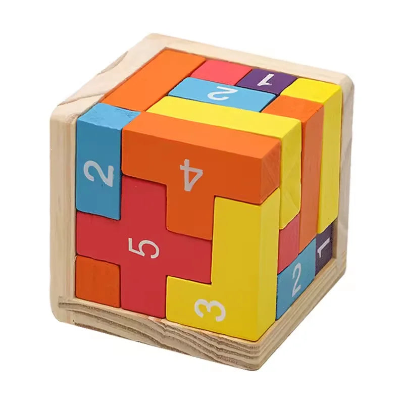Wooden Interlocking Cube Brain Teaser Puzzle