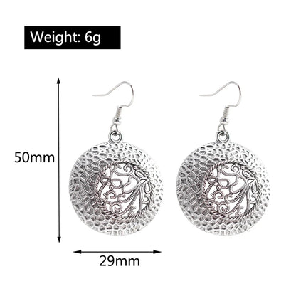 Statement Bohemian Vintage Ethnic Big Round Drop Earring Long Carved Flowers Drop Earrings For Women