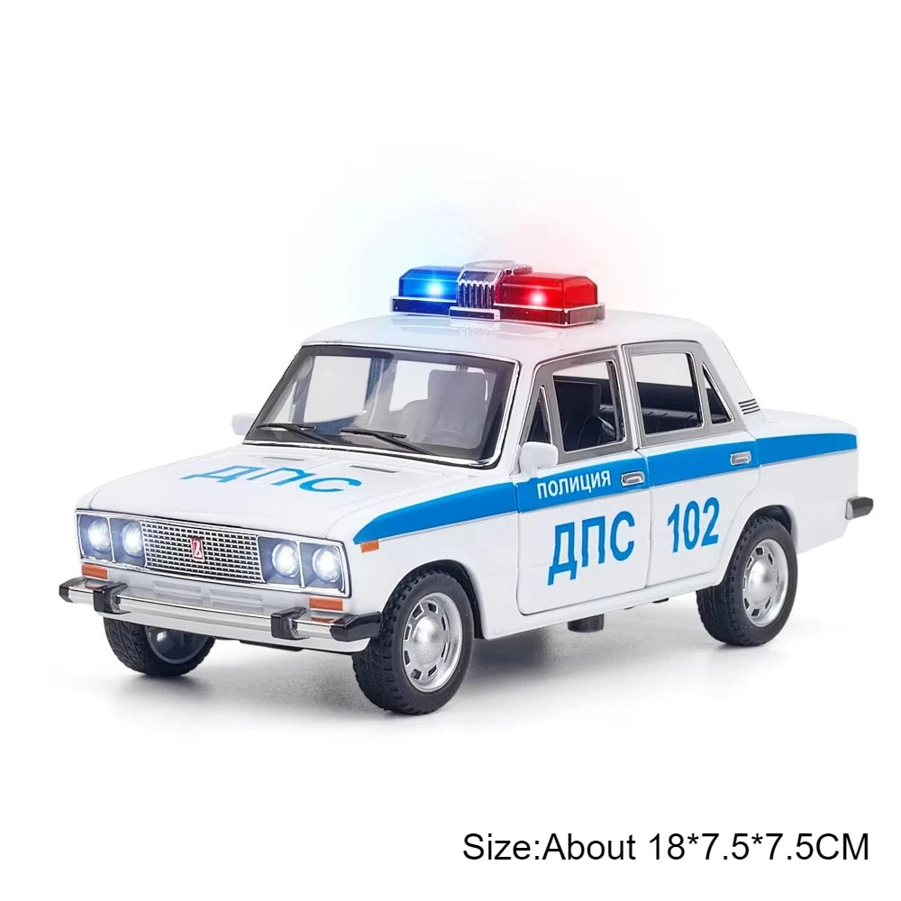1:24 Scale Special Lada 2106 Police Car Model Toy Alloy Body Rubber Tire Metal Diecast 110 Explosion-proof Vehicle Models