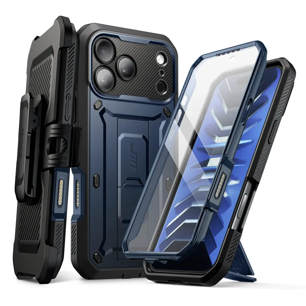 Full Body Rugged Phone Case with Built In Screen Protector and Belt Clip Holster for iPhone 17 Pro Max and iPhone 18 Pro Max