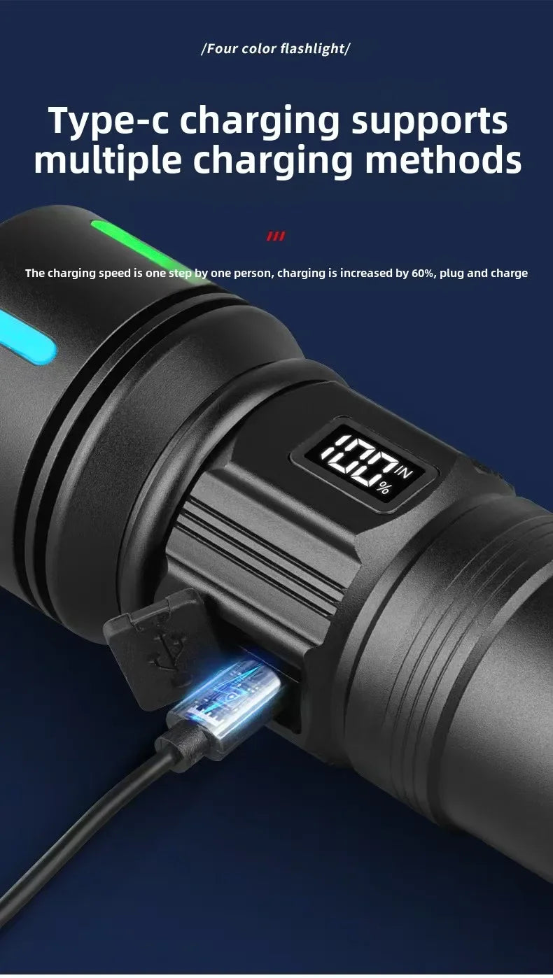 High Power 4 LED Light Source Rechargeable Tactical Flashlight with Zoom Waterproof Aluminum Alloy Camping Lantern