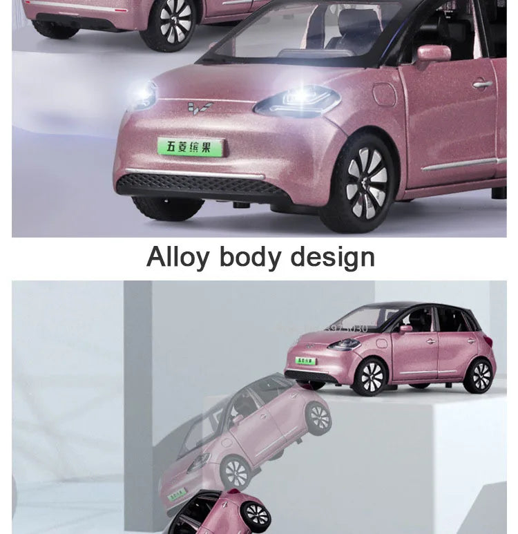 1/32 New Energy Electric Car Model Toy Wuling Binguo Alloy Diecast Vehicles with Sound Light Collection Toys