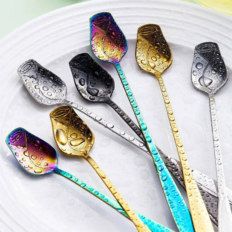 Stainless Steel Rose Coffee Spoon, Long Handle Mixing Spoon, Flower Design, Perfect for Tea, Dessert, Honey, Kitchen Accessories