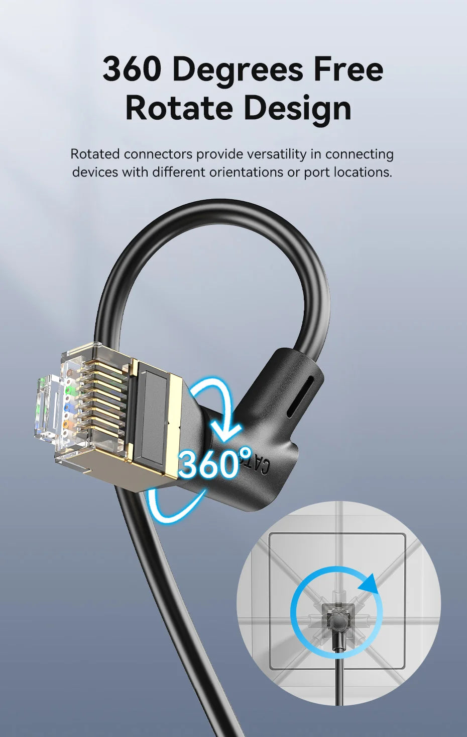 CAT8 Ethernet Cable 40Gbps 2000MHz 360 Degree Rotate CAT 8 Networking Internet Lan Cord for PC PS 4 Router RJ45 Cable