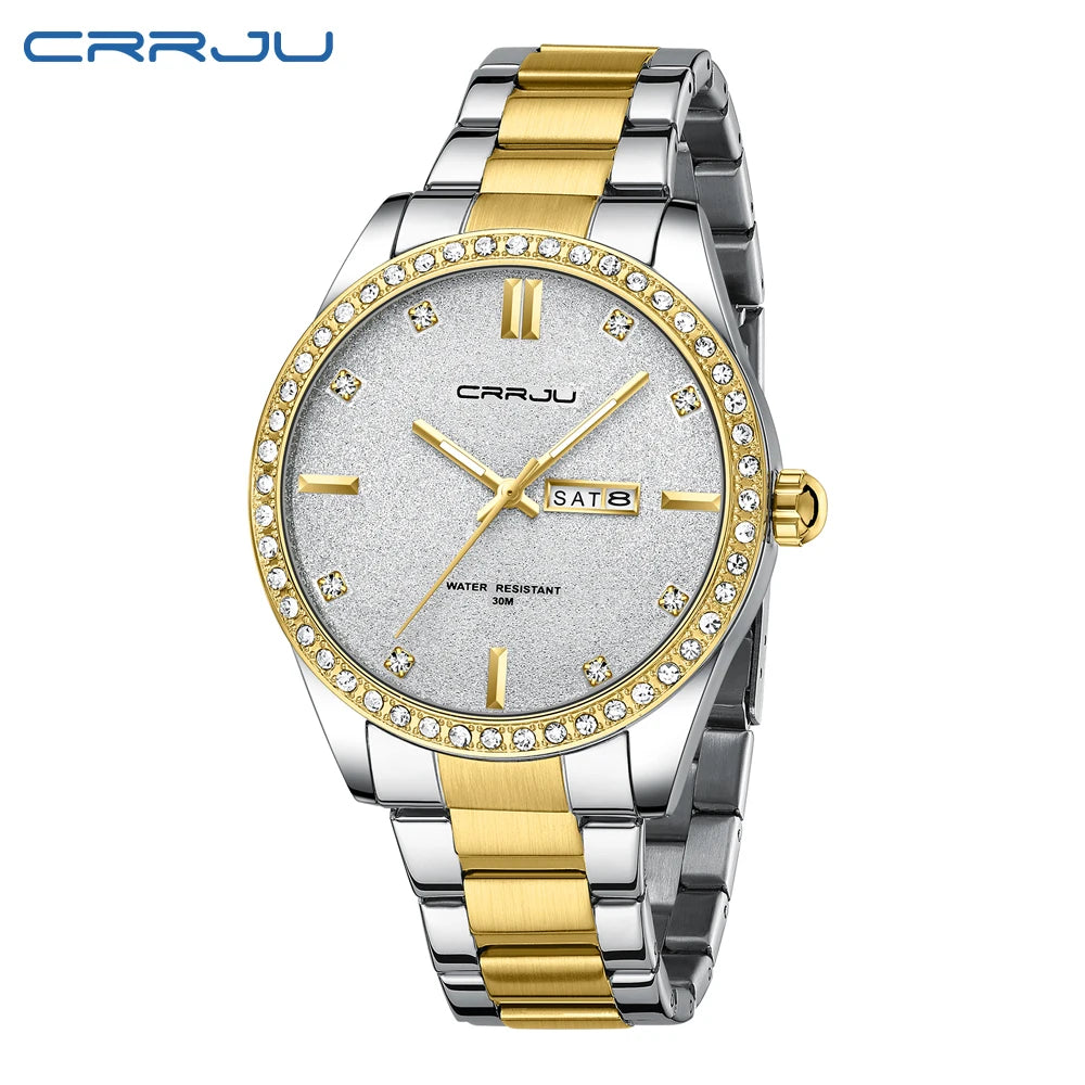Men Watch Moissanite Diamond Luxury Brand Golden Dial Watches with Stainless Steel Band with Luminous Relogio Masculino