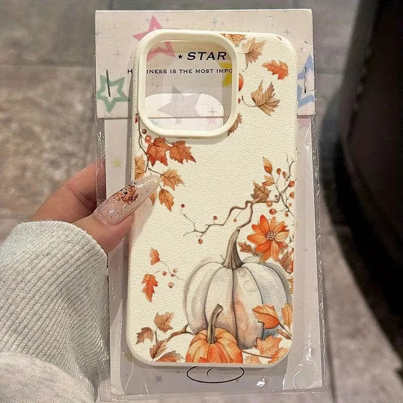 Pumpkin Autumn Leaves And Fall Atmosphere Pattern Phone Case For iPhone 17 16 15 14 Pro Max Air 16 Plus Cover