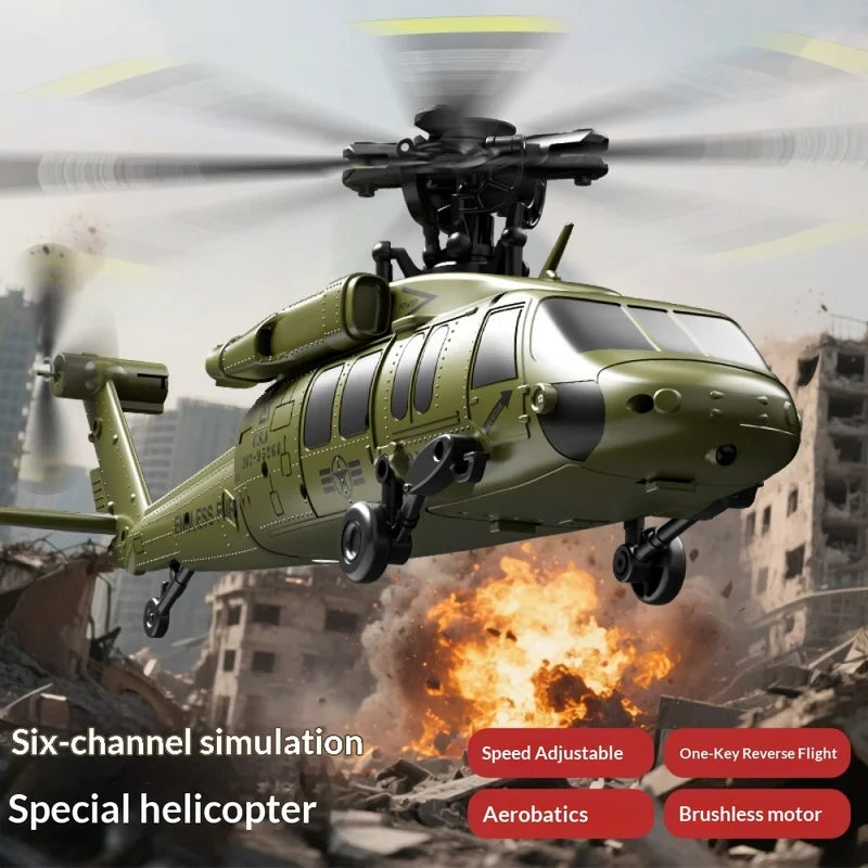 Six Channel Remote Control Military Helicopter With Simulated Stunt Design