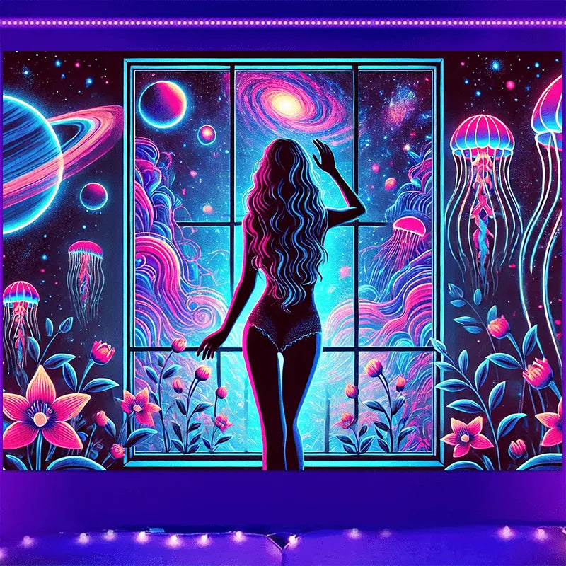 Universe Window Tapestry Neon Nebula Living Room Sofa Background Meditation Corner Theme Party Decoration