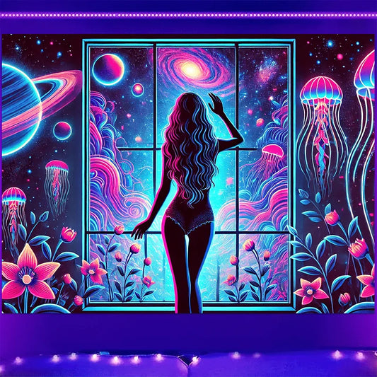 Universe Window Tapestry Neon Nebula Living Room Sofa Background Meditation Corner Theme Party Decoration