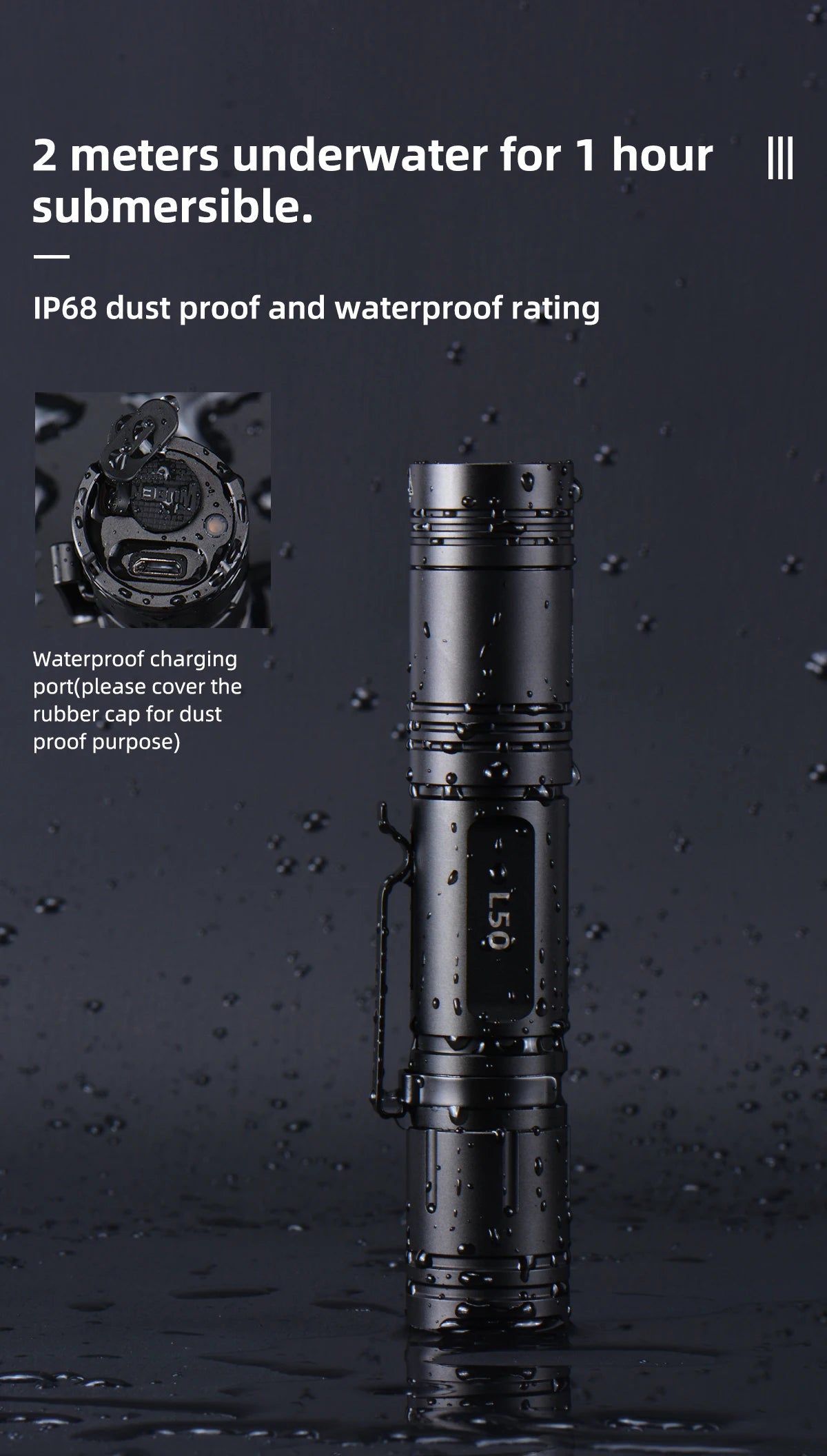 1200 Lumen Rechargeable Tactical LED Flashlight With USB Type C Charging