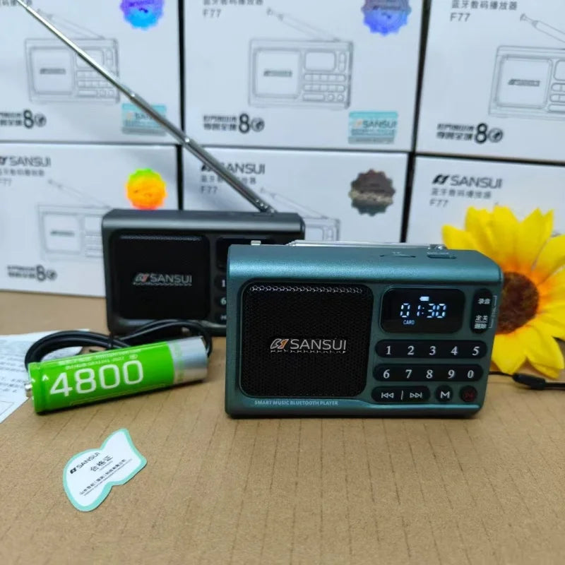 SANSUI F77 Wireless Bluetooth Speaker Gift for Elderly Portable FM Radio with TF Playback Voice Recorder Digital Music Play TF