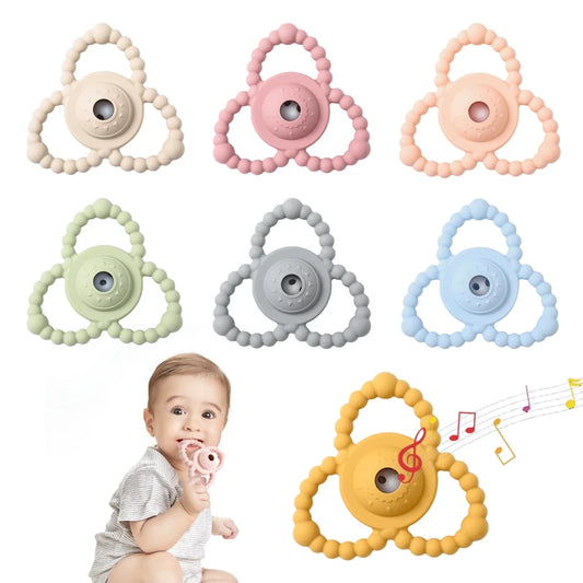 Baby Silicone Rattle Toy Montessori Educational Music Rattle Toy for Infant Food Grade Silicone BPA Free Newborn Teether Gift