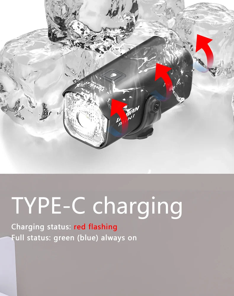 Bicycle Light For Brompton Light Type-C Rechargeable Brompton Headlight 800LM IPX6 Waterproof 1100mAh Bike Accessories