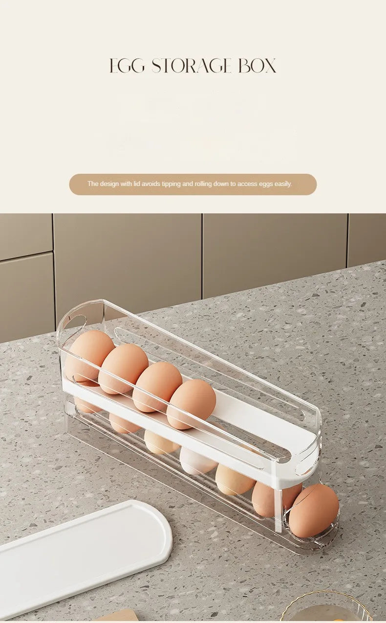 Bilayer Ladder-Style Egg Storage Box – Automatic Rolling Refrigerator Egg Holder & Organizer Rack