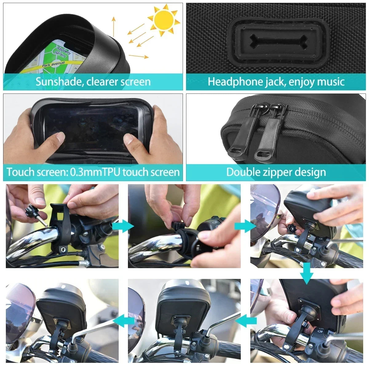 Bicycle Motorcycle Waterproof 360° Rotation Front Frame Phone Holder Easy Universal Navigation Smartphone Bracket For All Phones