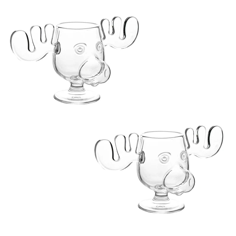 1/2pcs Reindeer Wine Glass Cocktail Juice Cup Clear Beer Mug Water Milk COFFE Whiskey Glasses Drinkware Shot Cups