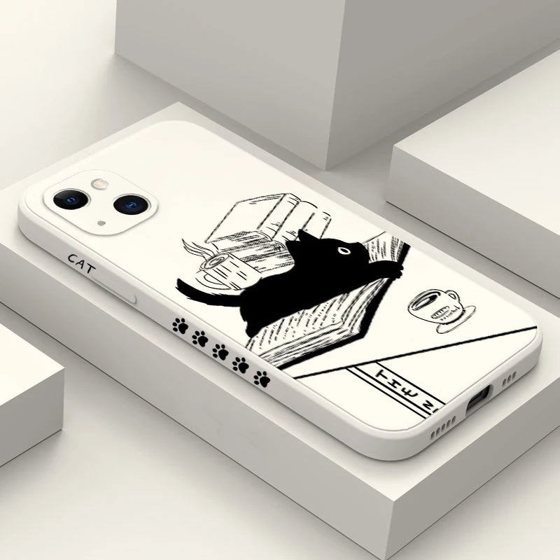 Table Cartoon Cat Phone Phone Case For iPhone 16 15 14 Plus Soft Silicone Cover