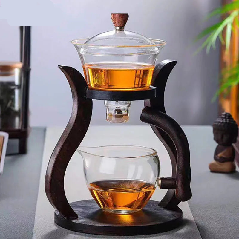 Heat-Resistant Glass Tea Set Magnetic Water Diversion Rotating Cover Bowl Automatic Tea Maker Lazy Kungfu Teapot Drinking