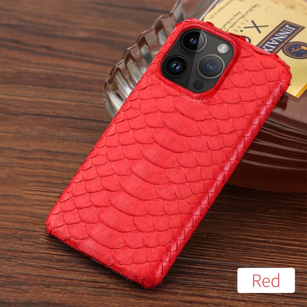100% Genuine Python Leather Phone Case For iPhone 16 15 14 Pro Max 16Pro Plus Luxury Shockproof Protect Back Cover