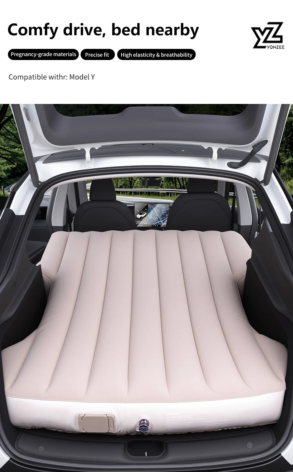 Self Inflating Car Mattress for Tesla Model Y Juniper 2021 2026 Inflatable Travel Camping Bed