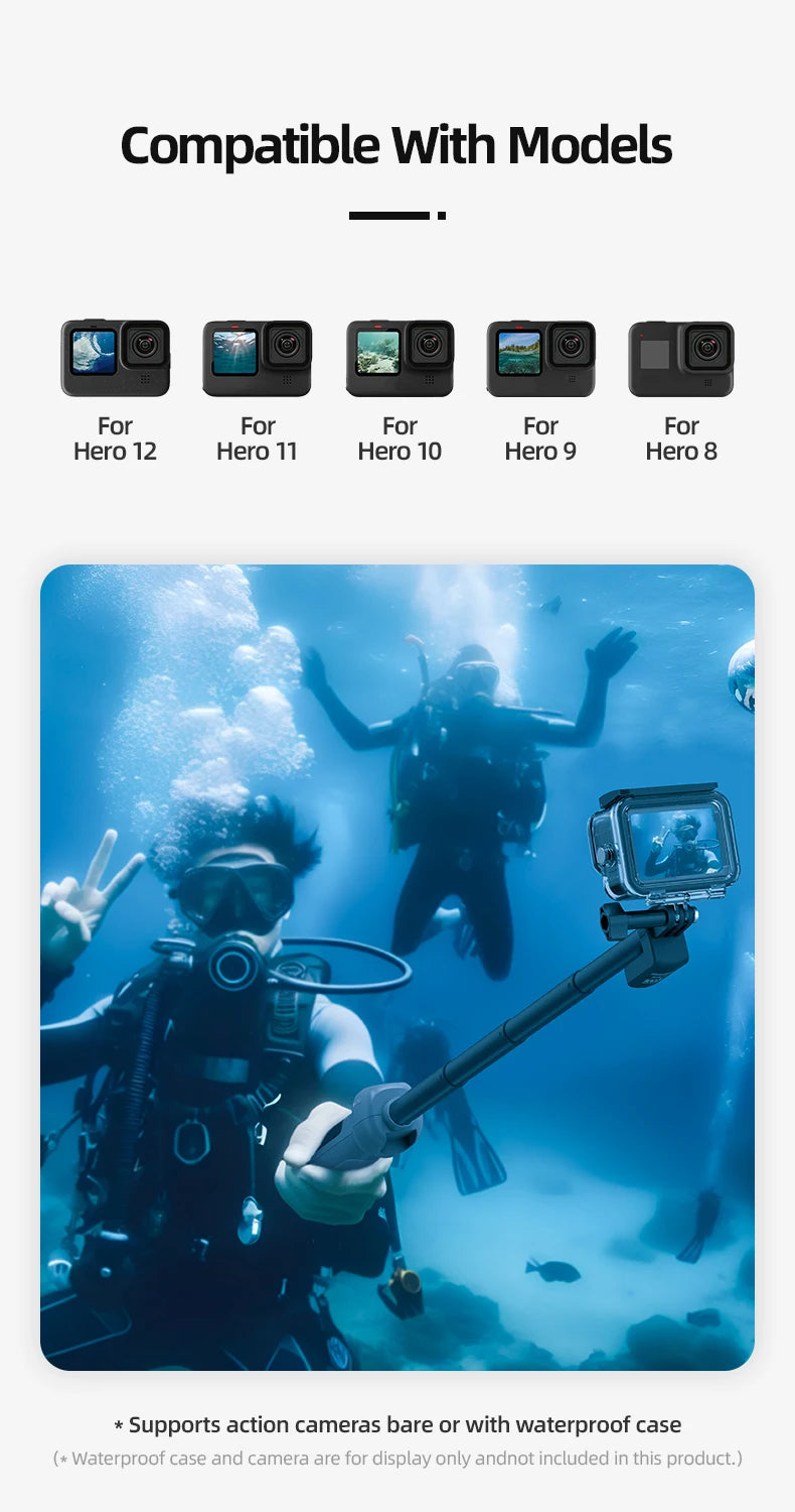 Underwater Bluetooth Selfie Stick with Wireless Remote for GoPro Hero 8 9 10 11 12
