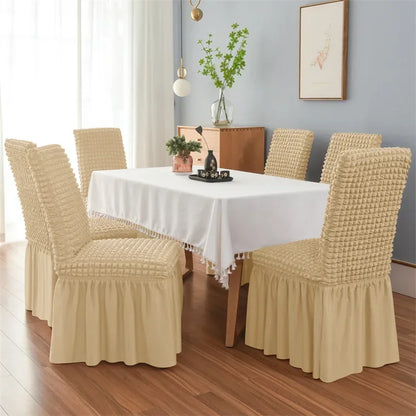 1PC Seersucker Chair Cover with Skirt Stretch Wedding Chairs Covers Dining Room Universal Size Seat Slipcovers for Banquet Party