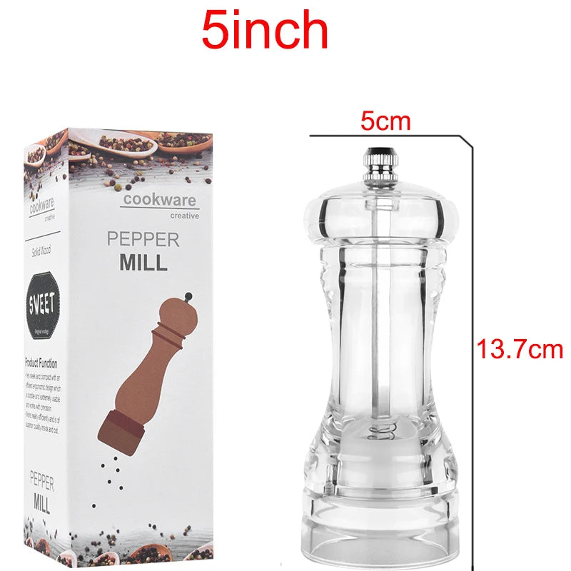 Pepper Grinder Clear Acrylic Salt and Pepper Mills Spice Mill Adjustable Coarseness by Ceramic Rotor Kitchen Accessories