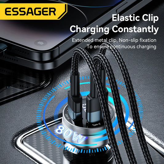 80W USB C Car Charger PD 3.0 QC 4.0 Fast Charging 3 Port Adapter with Digital Display